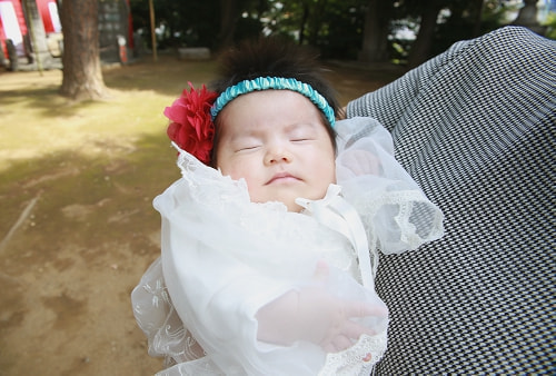 お宮参り写真 撮影場所 品川神社 かわいいヘアーアクセサリー