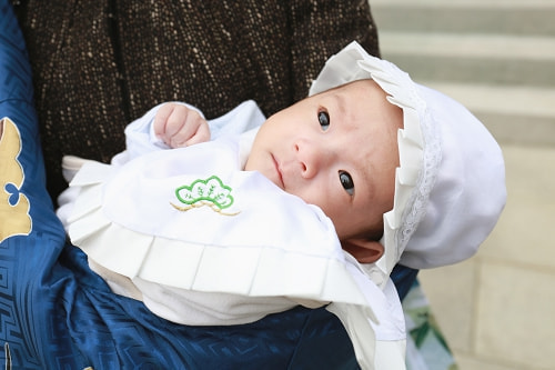 お宮参り写真 撮影場所 多摩川浅間神社 お宮参り着物着付け、冬